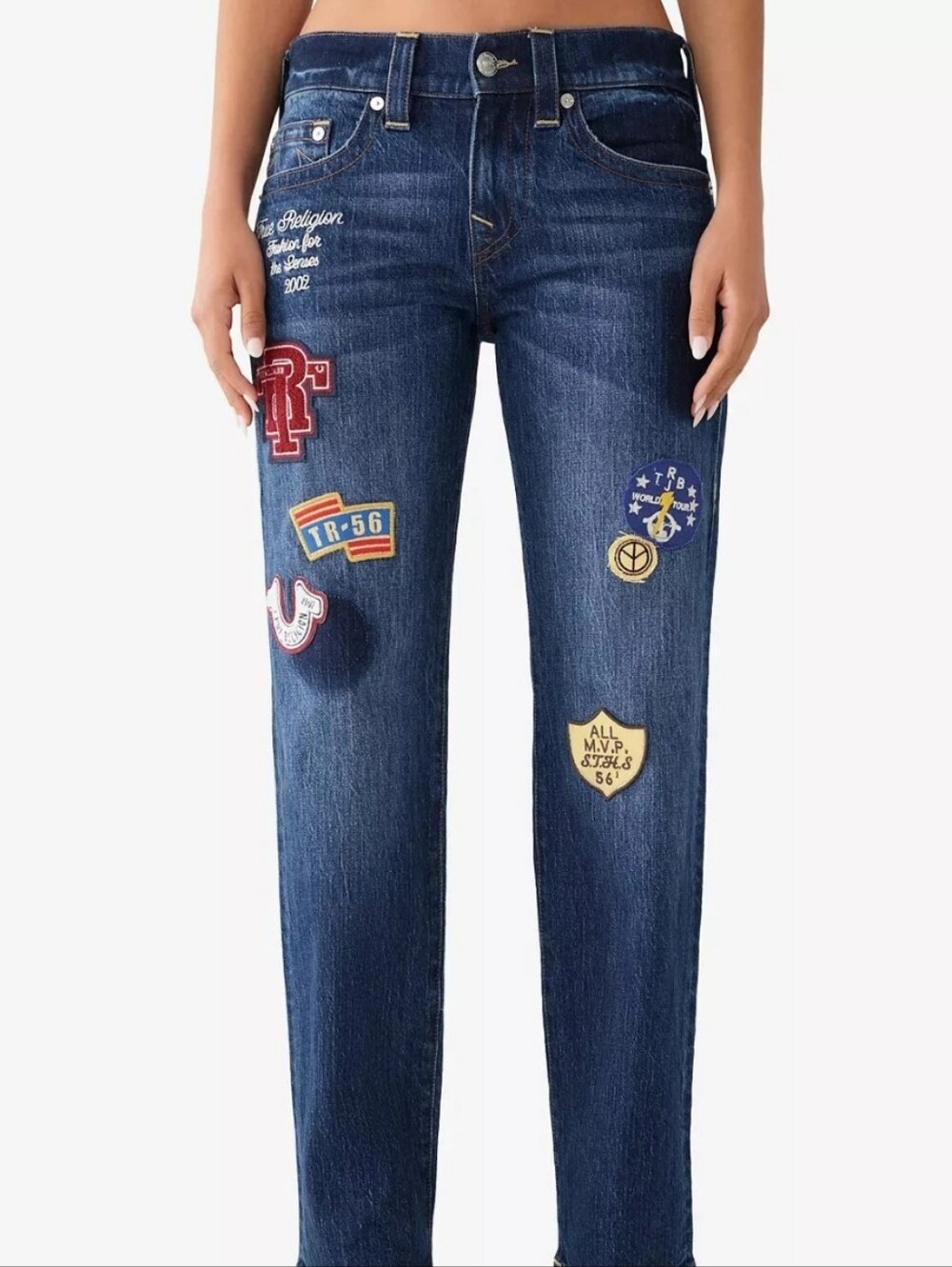 MINT CONDITION Women's TRUE RELIGION 'Ricki' Patches Relaxed Jeans Size 31